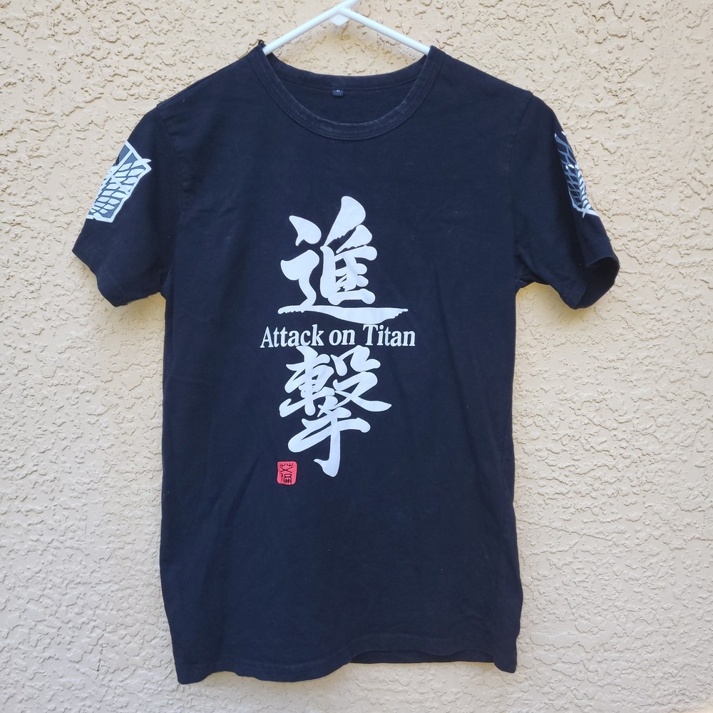 Attack on Titan Anime Japan Black Survey Corps Scout Regiment T-Shirt Youth - L